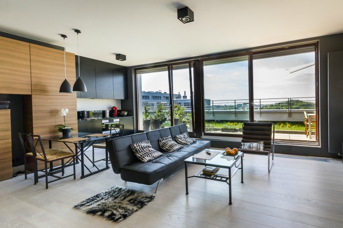 4. The focal point of this room is the leather couch.