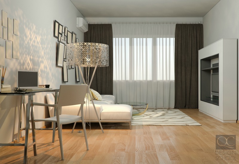 home office and living room