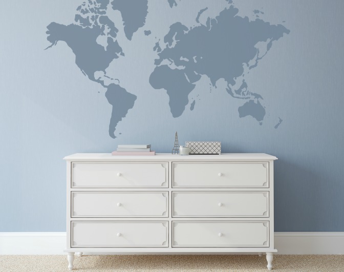 Kid's room with world map wall decal