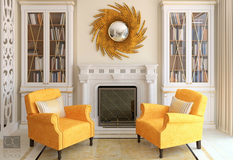 yellow and white living room
