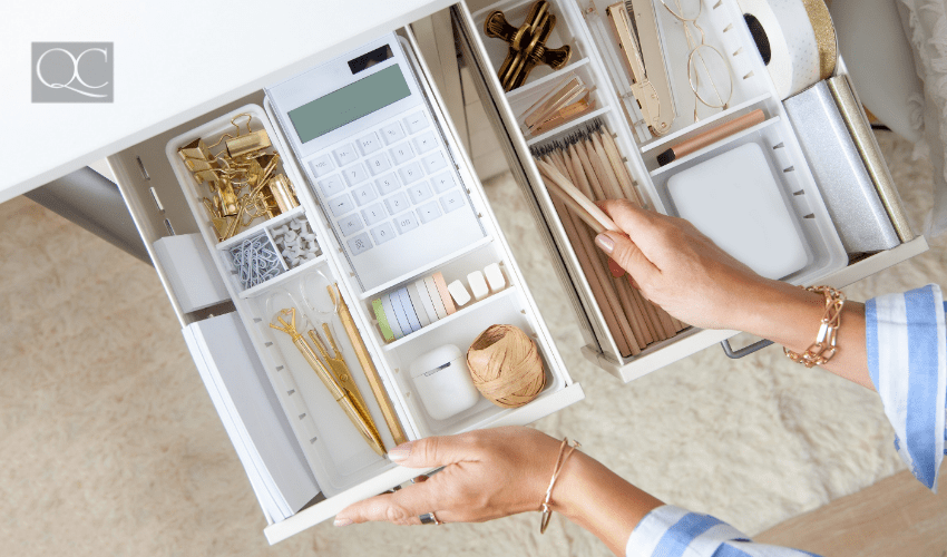 organized desk drawer