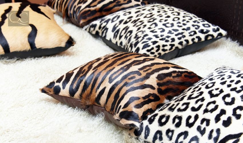 Beautiful pillows of a leopard color, interior decorating trend