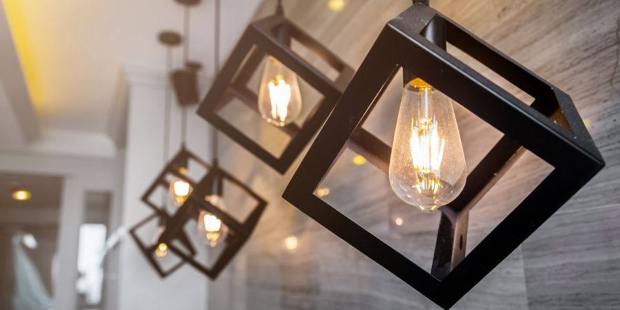 modern pendant light with vintage light bulb. Home staging article.